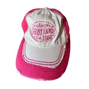 Abiquiu Ghost Ranch New Mexico Souvenir Distressed Hat Pink and White Cap.